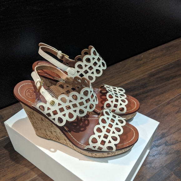 Tory Burch Nori White Leather Wedge Sandal 8.5 - Picture 7 of 13